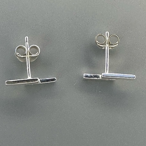 Sterling Silver Double Bar Stud Earrings - Minimalist and Chic Jewelry - Picture 11 of 12